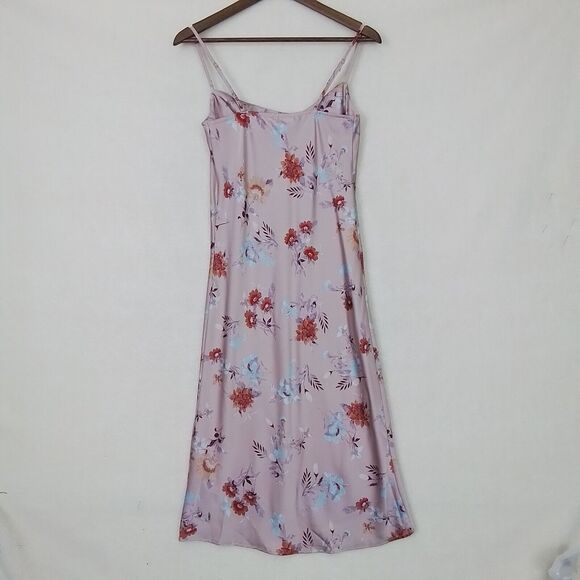 Hippie Rose Slip Dress Pink XS Spaghetti Strap Floral‎ Satin Silky Midi - Picture 2 of 12